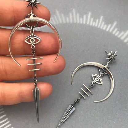 Devil's Eye / Ancient Silver Moon Earrings