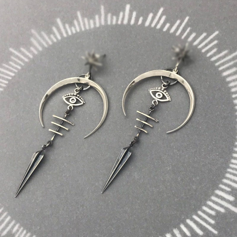 Devil's Eye / Ancient Silver Moon Earrings