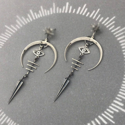 Devil's Eye / Ancient Silver Moon Earrings