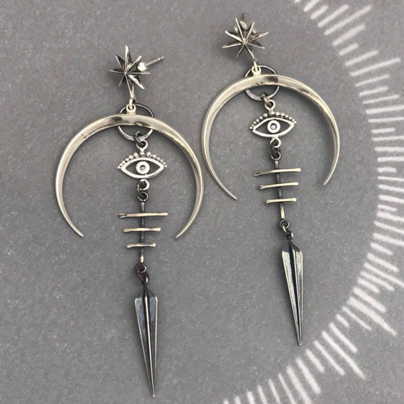 Devil's Eye / Ancient Silver Moon Earrings