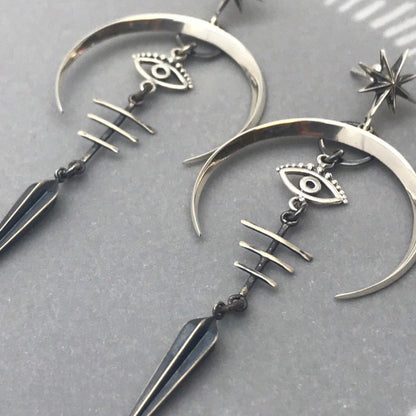 Devil's Eye / Ancient Silver Moon Earrings