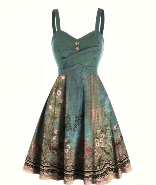 Cottage Core A line Vintage Style Floral Dress
