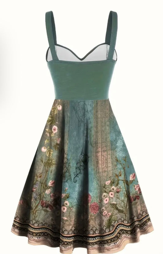 Cottage Core A line Vintage Style Floral Dress