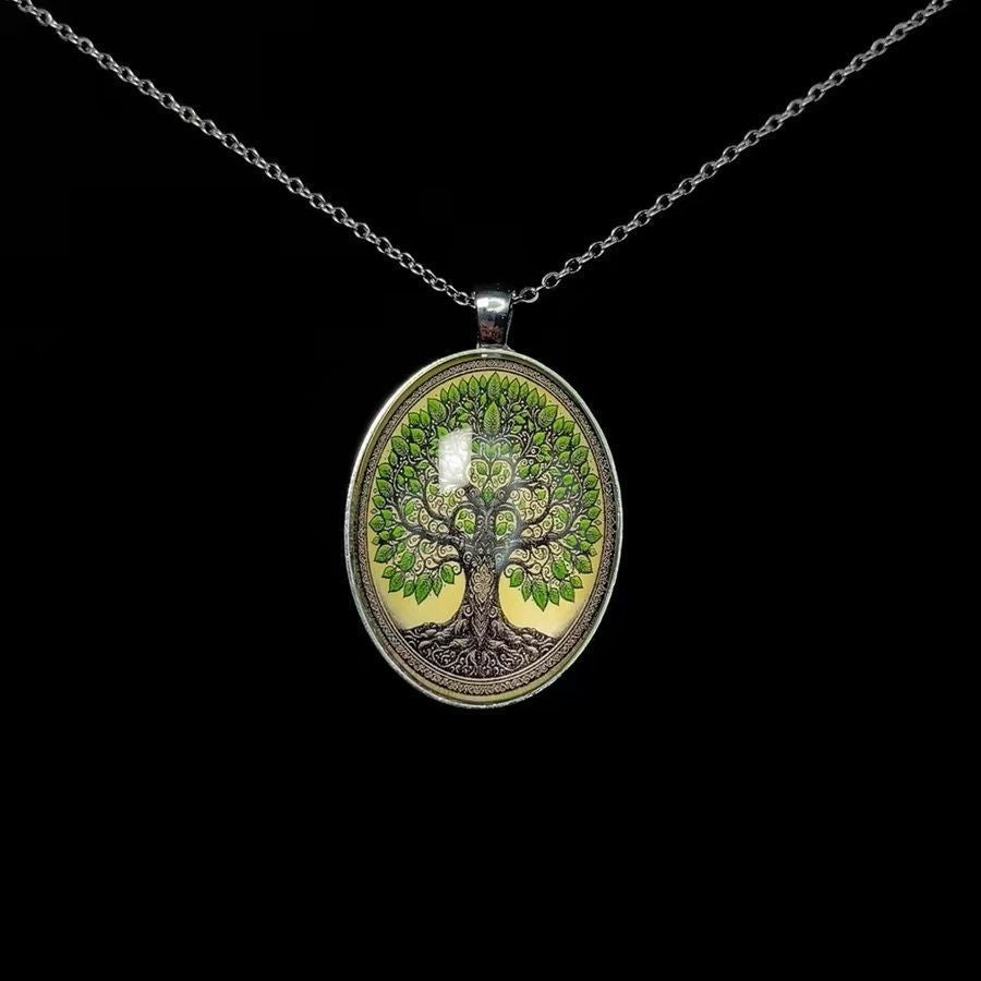 Women's Ancient Green Forest Tree Pendant Necklace