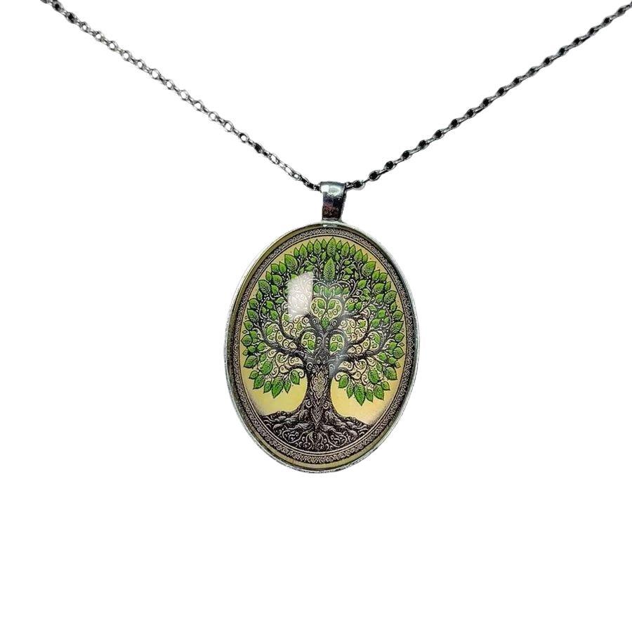 Women's Ancient Green Forest Tree Pendant Necklace