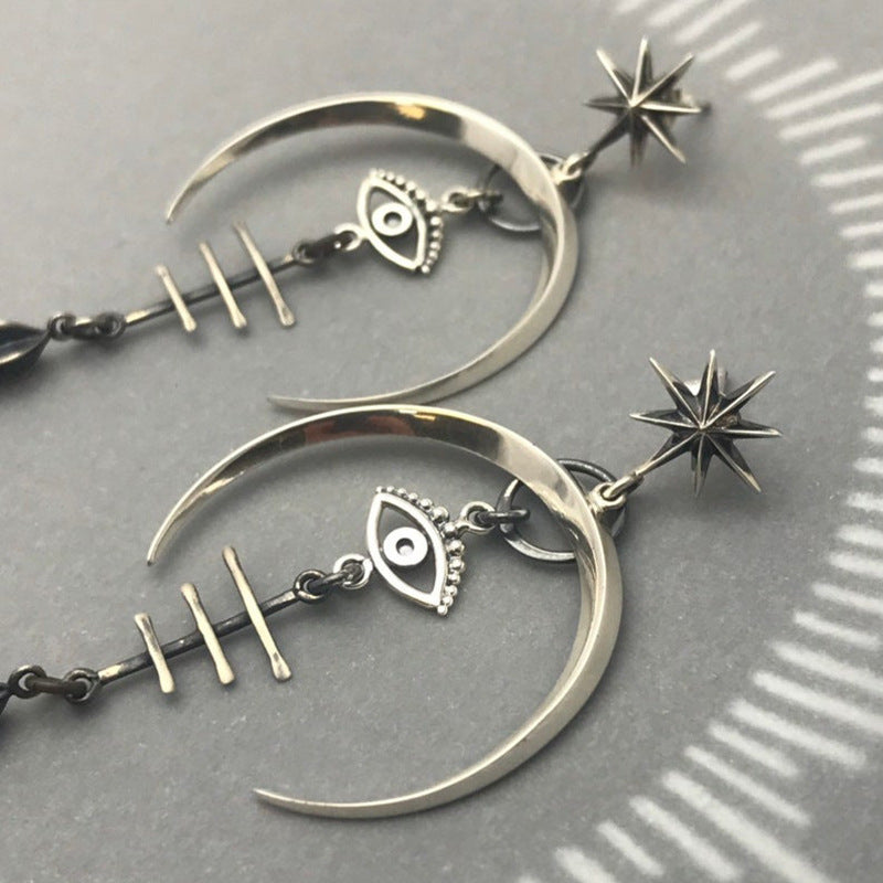 Devil's Eye / Ancient Silver Moon Earrings
